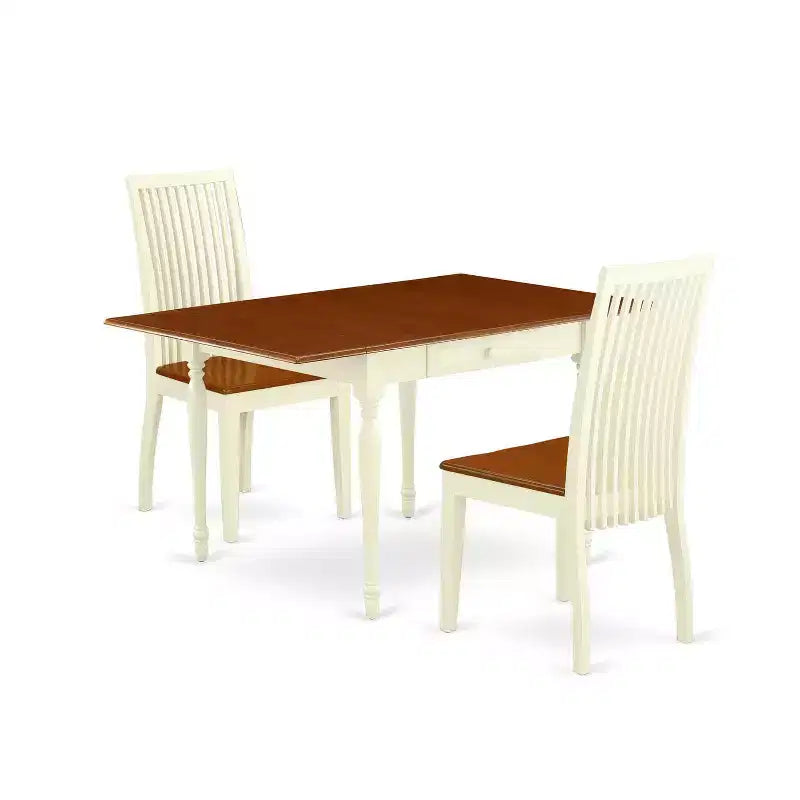 HomeStock 3-Pc Buttermilk and Cherry Finish Solid Wood Top With Dropleaf Dining Table Set