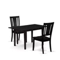 HomeStock 3-Piece Black Finish Rectangular Solid Wood Top With Butterfly Leaf Dining Table Set