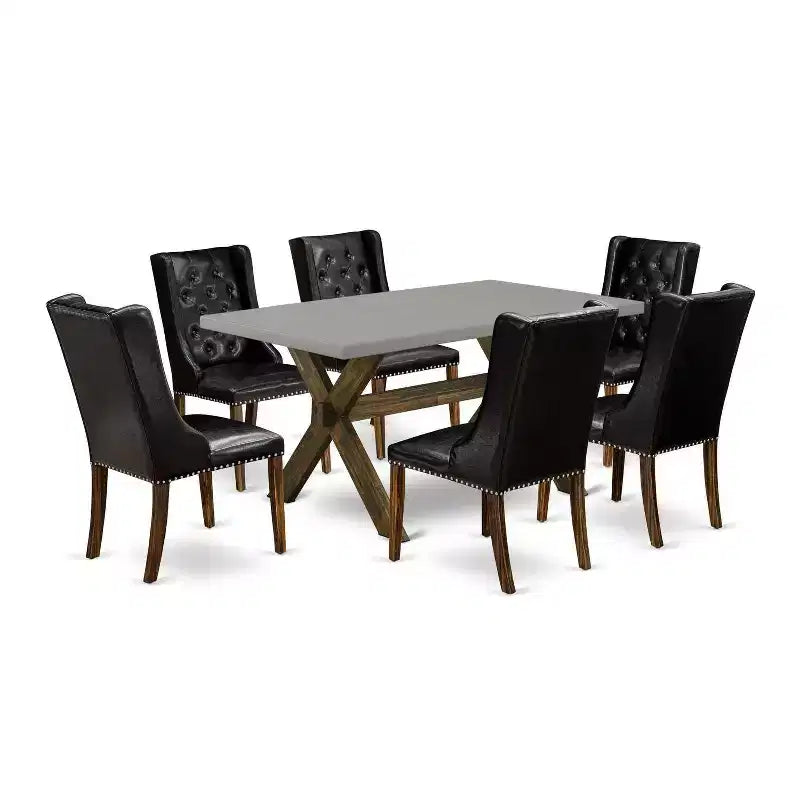 HomeStock 7-Piece Distressed Jacobean Finish Solid Wood Top Dining Table with 6-Chairs