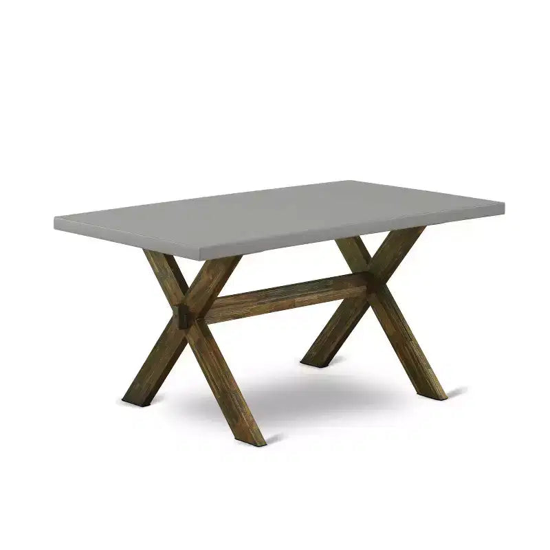 HomeStock, table de salle à manger avec plateau en bois massif finition jacobine patinée, 7 pièces avec 6 chaises