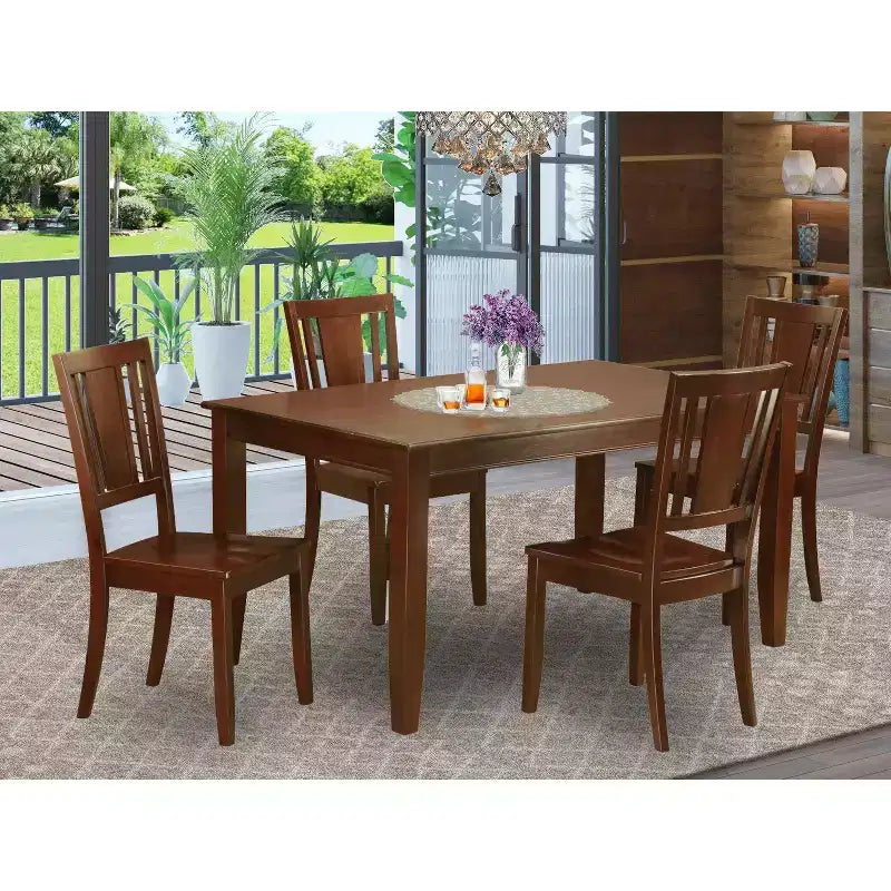 HomeStock Ensemble de 5 pièces : table à manger rectangulaire en bois massif finition acajou avec 4 chaises