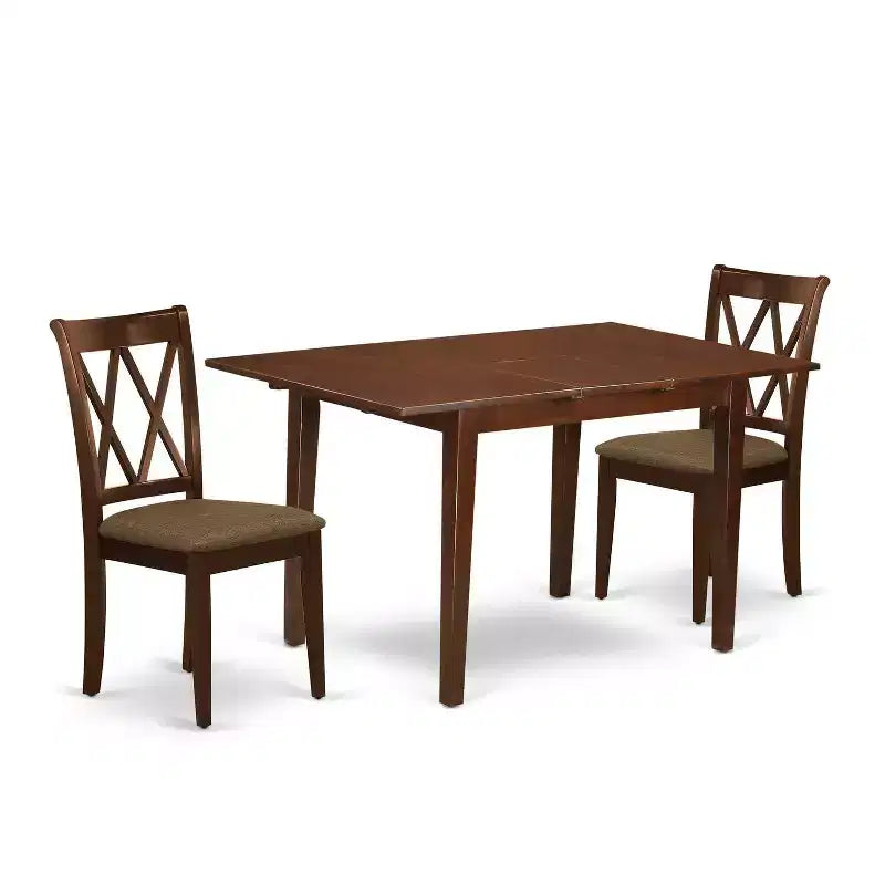 HomeStock 3-Piece Mahogany Finish Rectangular Solid Wood Top with Butterfly Leaf Dining Table Set