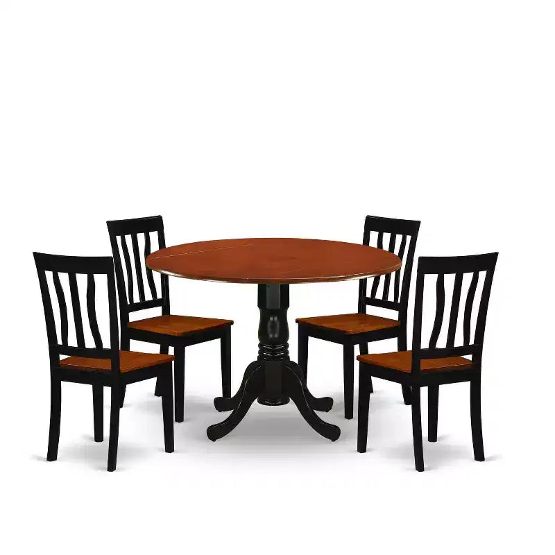 HomeStock 5-Piece Round Black and Cherry Finish Solid Wood Top Dining table with 4 Chairs