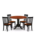 HomeStock 5-Piece Round Black and Cherry Finish Solid Wood Top Dining table with 4 Chairs