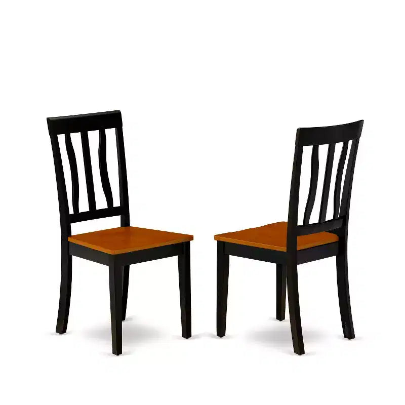 Table à manger HomeStock 5 pièces ronde noire et finition cerisier en bois massif avec 4 chaises