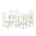 HomeStock 7-Piece Linen White Finish Solid Wood Top Dining Table with 6 Chairs