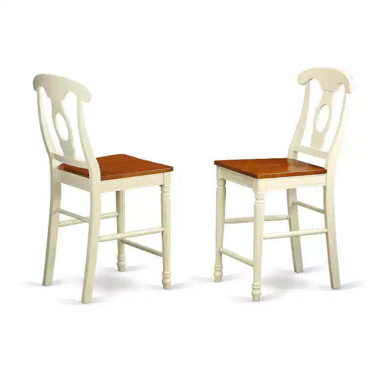 HomeStock Ensemble de salle à manger 3 pièces avec table ronde en bois massif finition cerisier et crème et 2 chaises