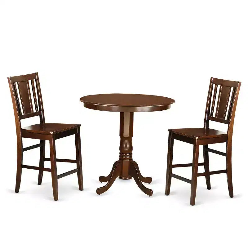 HomeStock 3-Pc Mahogany Finish Solid Wood Top - Dining Room Set - Seats 4