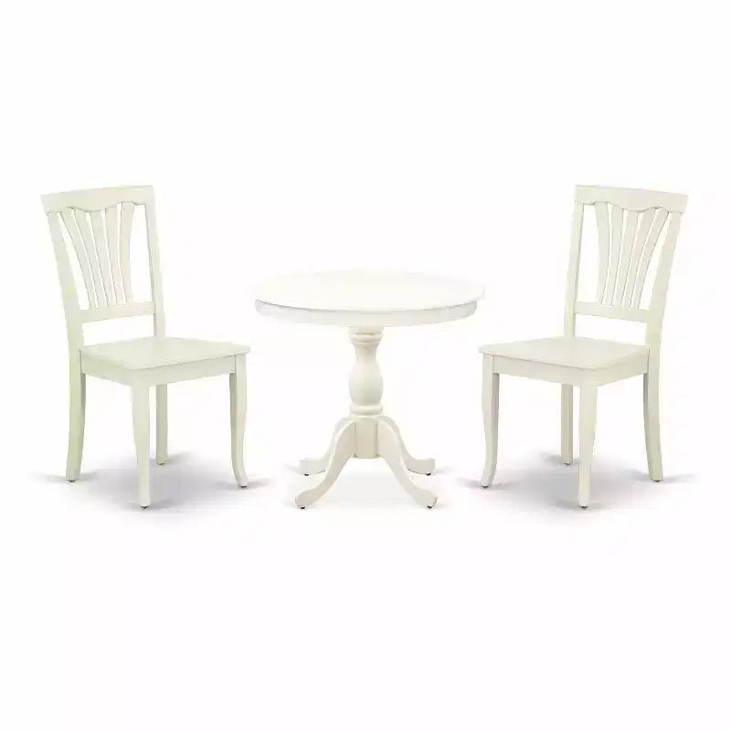 HomeStock 3-Piece Linen White Finish Solid Wood Top - Round Dining Room Set - Seats 4