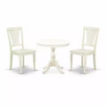 HomeStock 3-Piece Linen White Finish Solid Wood Top - Round Dining Room Set - Seats 4