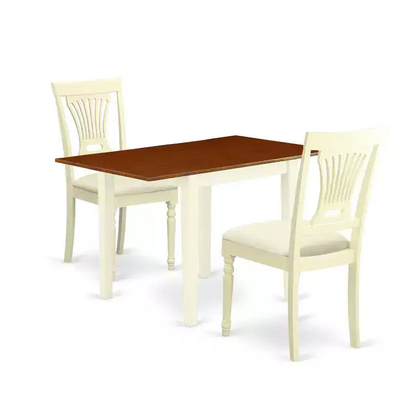 HomeStock 3-Pc Buttermilk and Cherry Finish Solid Wood Top Dining Table Set