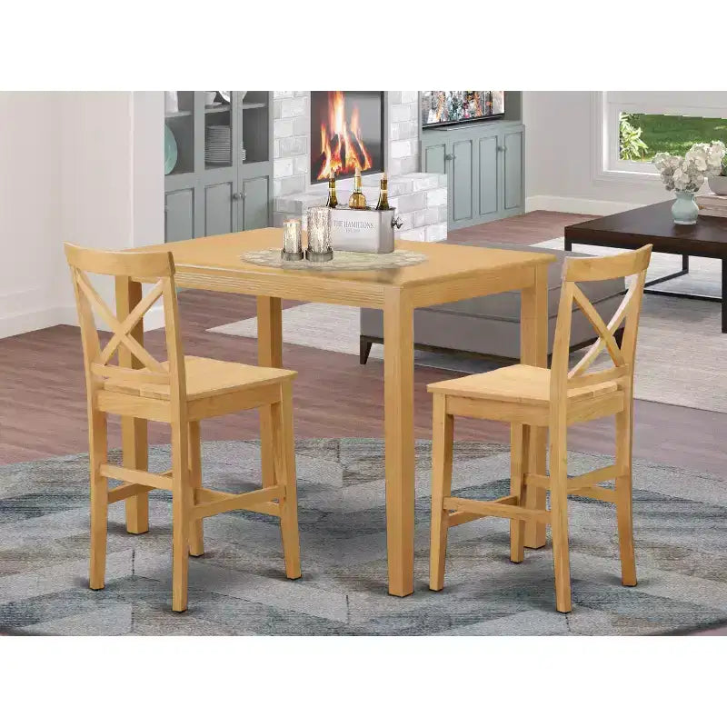 Ensemble de table à manger de hauteur comptoir - Table de cuisine et chaises 3 pièces - Style ferme moderne