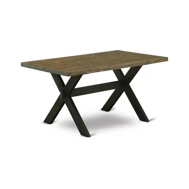 Ensemble de salle à manger HomeStock 5 pièces, table rectangulaire en bois massif au fini jacobéen vieilli avec 4 chaises style Parson