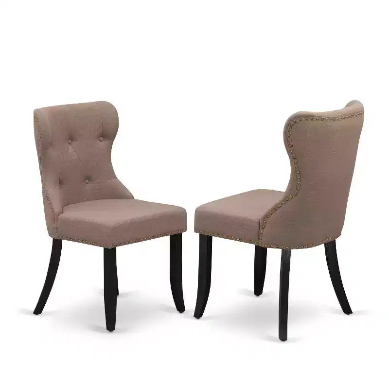 Ensemble de salle à manger HomeStock 5 pièces, table rectangulaire en bois massif au fini jacobéen vieilli avec 4 chaises style Parson