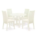 5-Piece Linen White Finish Solid Wood Top - Round Dining Room Set - Seats 4