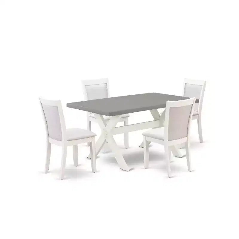 HomeStock 5-Piece Wire Brushed Linen White Finish Solid Wood Top Dining table with 4-Chairs