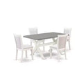 HomeStock 5-Piece Wire Brushed Linen White Finish Solid Wood Top Dining table with 4-Chairs
