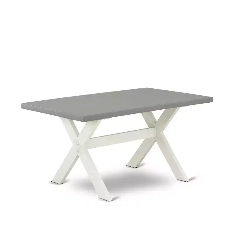 Table de salle à manger HomeStock 5 pièces, plateau en bois massif, finition brossée blanc lin, avec 4 chaises