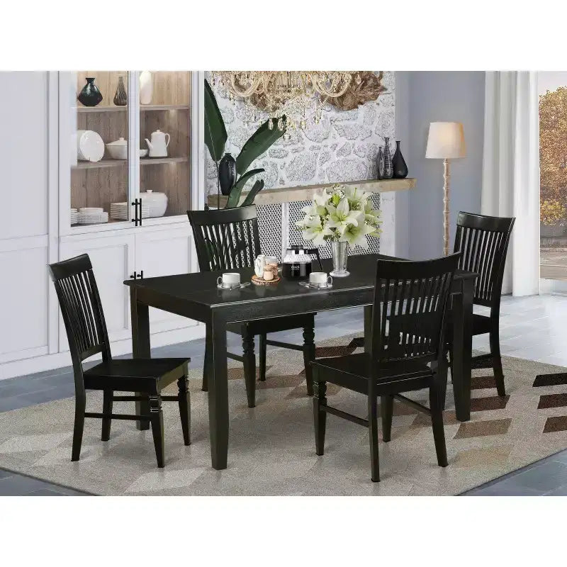 Ensemble de salle à manger du milieu du siècle - Table et 4 chaises - 91x152 cm - Finition noire - Meubles de cuisine modernes