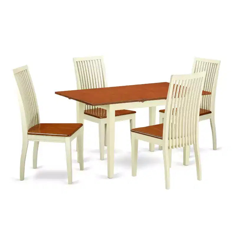 HomeStock 5-Pc Buttermilk and Cherry Solid Wood Top - Dining Room Set - Seats 4