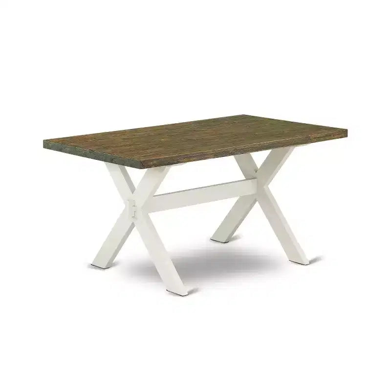 HomeStock Table à manger 6 pièces rectangulaire en bois massif finition jacobine vieillie avec 1 banc et 4 chaises