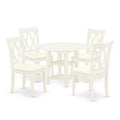 HomeStock 5-Pc Linen White Finish Solid Wood Top-Round Dining Room Set with Dropleaf-Seats 4