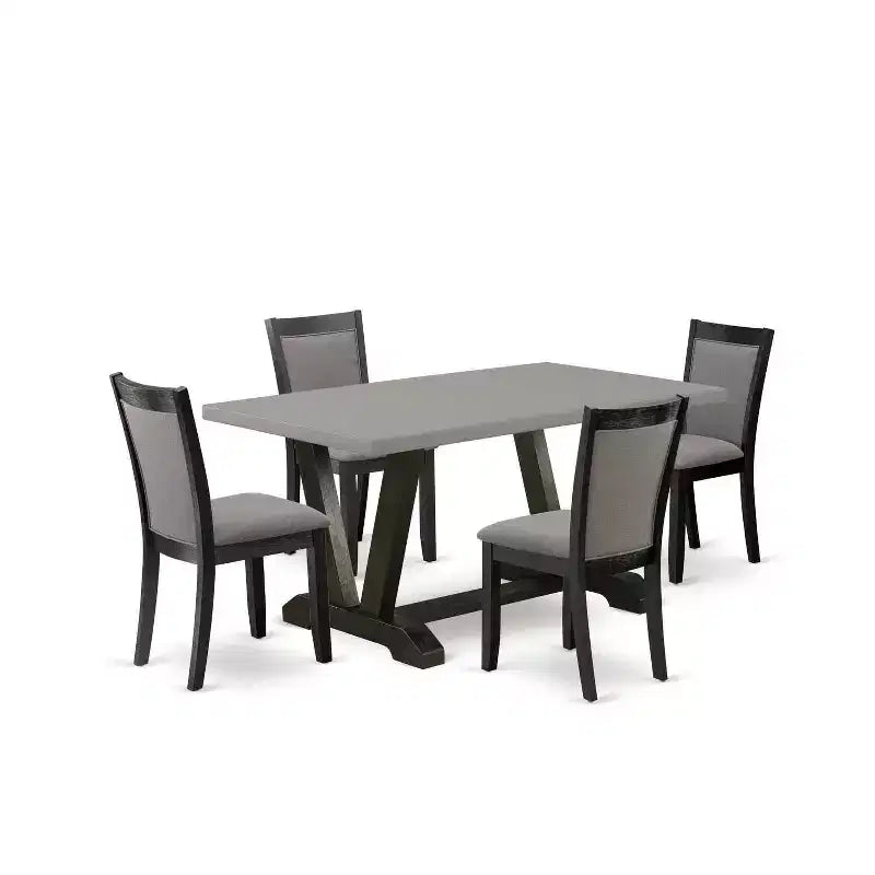 HomeStock 5-Piece Natural Oak Finish Solid Wood Top Dining Table with 4 Parson Chair