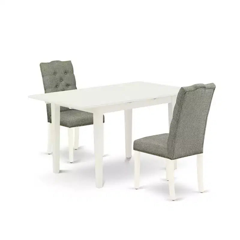 HomeStock 3-Piece Linen White Finish Rectangular Solid Wood Top With Butterfly Leaf Dining Table Set