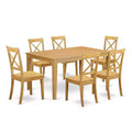 HomeStock 7-Piece Natural Oak Finish Solid Wood Top Dining Table with 6 Chairs