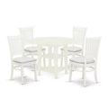 5-Piece Linen White Finish Solid Wood Top - Round Dining Room Set Seats-4