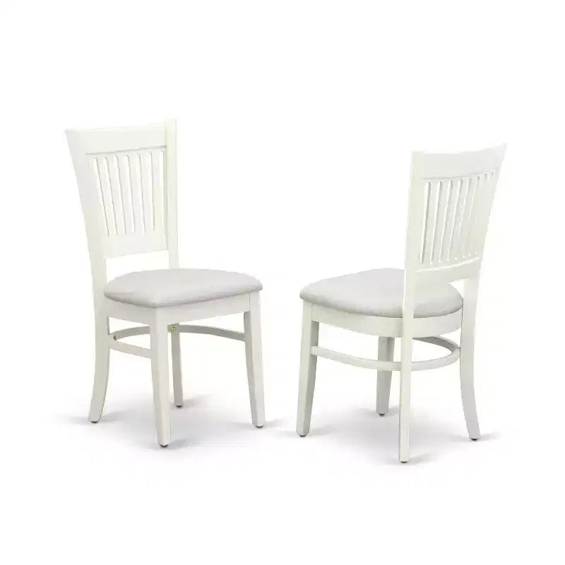 Ensemble de salle à manger rond 5 pièces, fini blanc lin, dessus en bois massif, 4 places