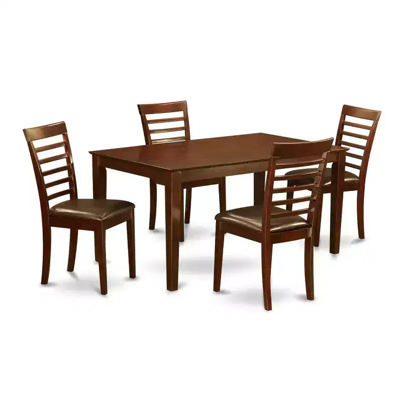 HomeStock 5-Piece Rectangle Mahogany Finish Solid Wood Top Dining table with 4 Chairs