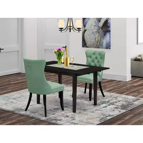 Ensemble de salle à manger 3 pièces avec table rectangulaire à plateau en bois massif finition noire