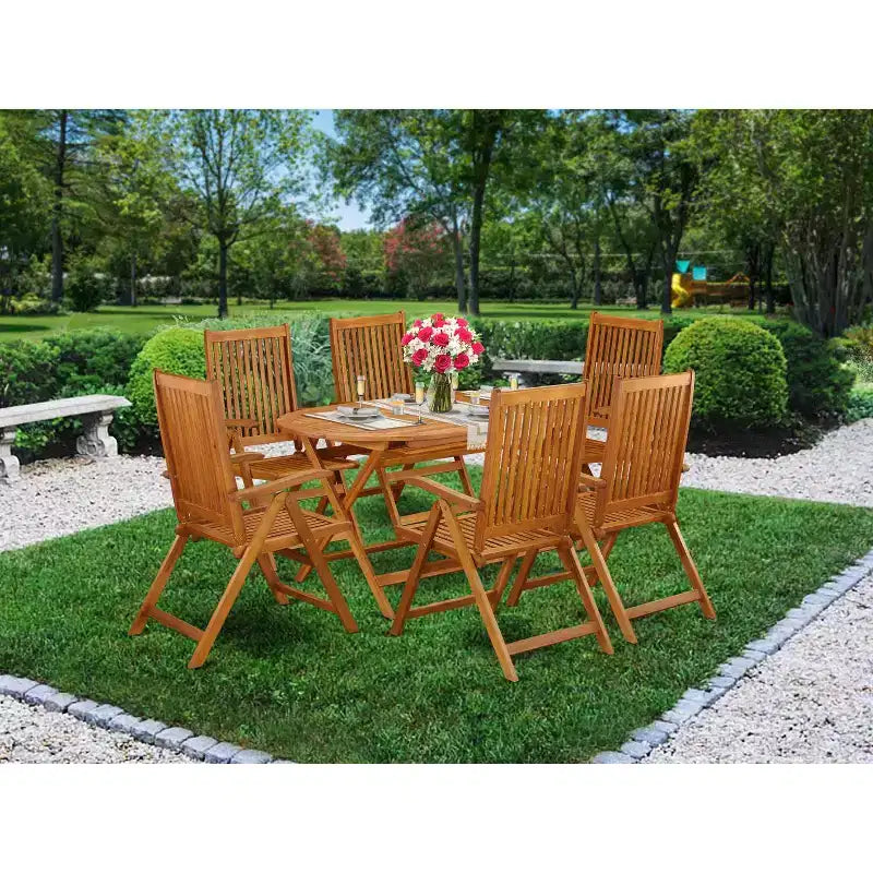 Table à manger HomeStock 7 pièces en bois massif finition chêne naturel avec 6 chaises