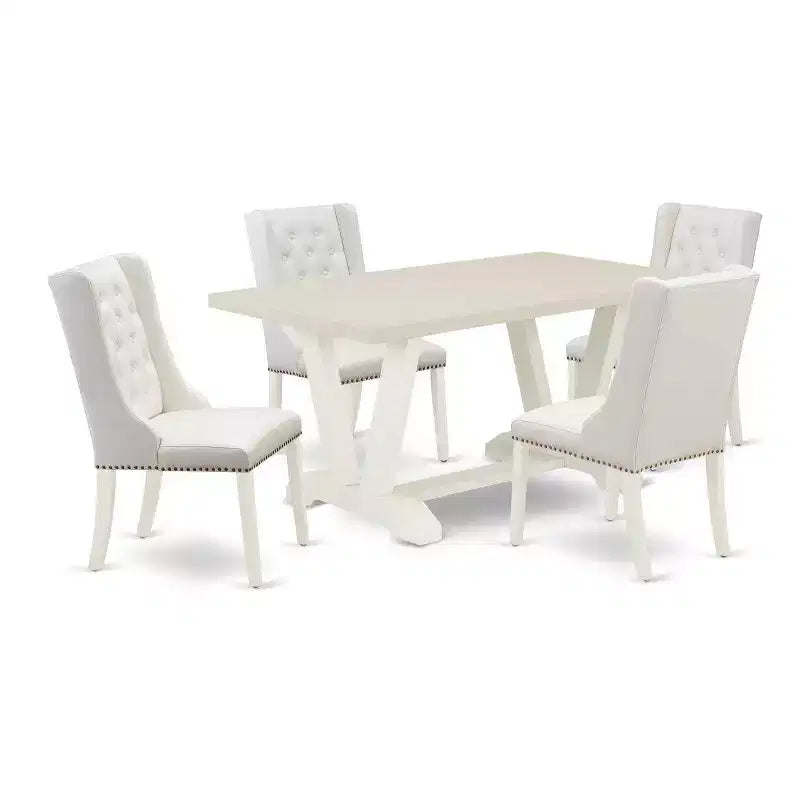 HomeStock 5-Piece Natural Oak Finish Solid Wood Top Dining table with 4 Chairs