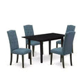 HomeStock 5-Pc Black Solid Wood Top - Rectangular Button Tufted Upholstered Dining Room Set with Butterfly Leaf - Seats 4