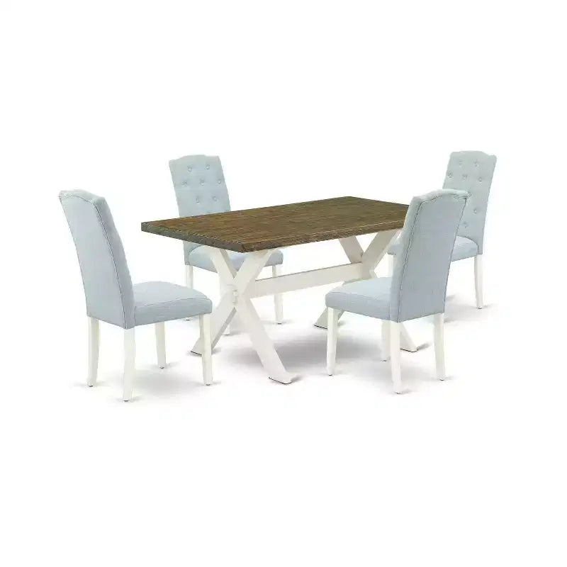 HomeStock 5-Piece Natural Oak Finish Solid Wood Top Dining table with 4 Chairs
