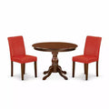 3-Piece Mahogany Finish Solid Wood Top-Dining Room Set with High Back-Seats 4