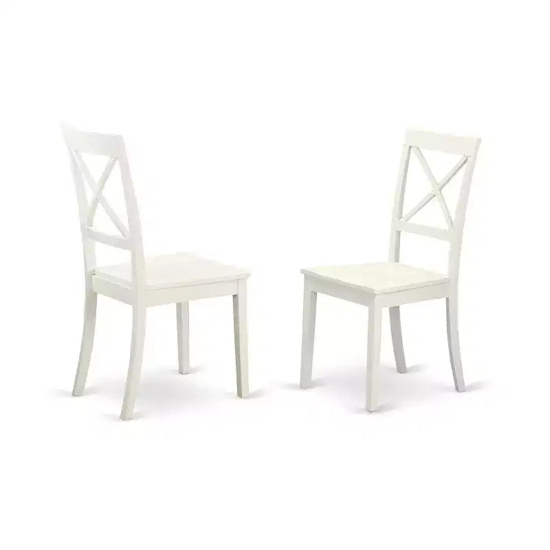HomeStock Table de salle à manger 5 pièces avec dessus en bois massif, fini blanc lin, avec 4 chaises