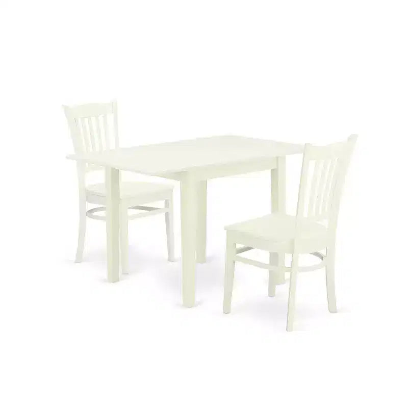 HomeStock 3-Pc Linen White Finish Solid Wood Top Dining Table Set