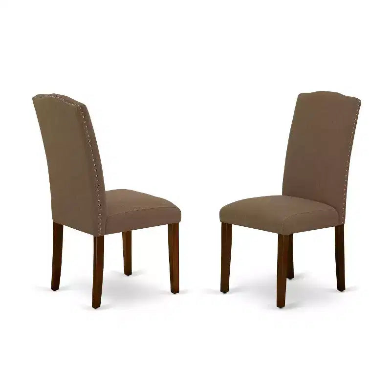 Ensemble de salle à manger rectangulaire 5 pièces de style sud-ouest avec table et chaises en tissu lin café foncé