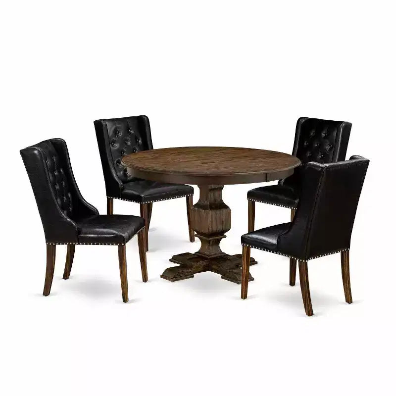 HomeStock 3-Piece Distressed Jacobean Finish Solid Wood Top Dining Table with 2 Chairs