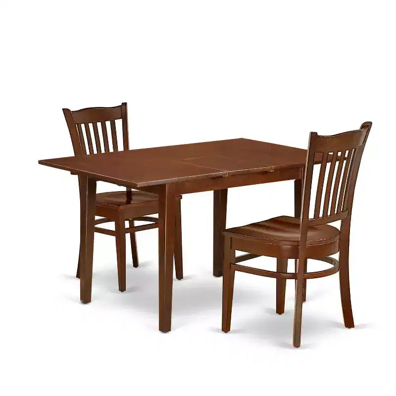 HomeStock 3-Piece Mahogany Finish Rectangular Solid Wood Top With Butterfly Leaf Dining Table Set
