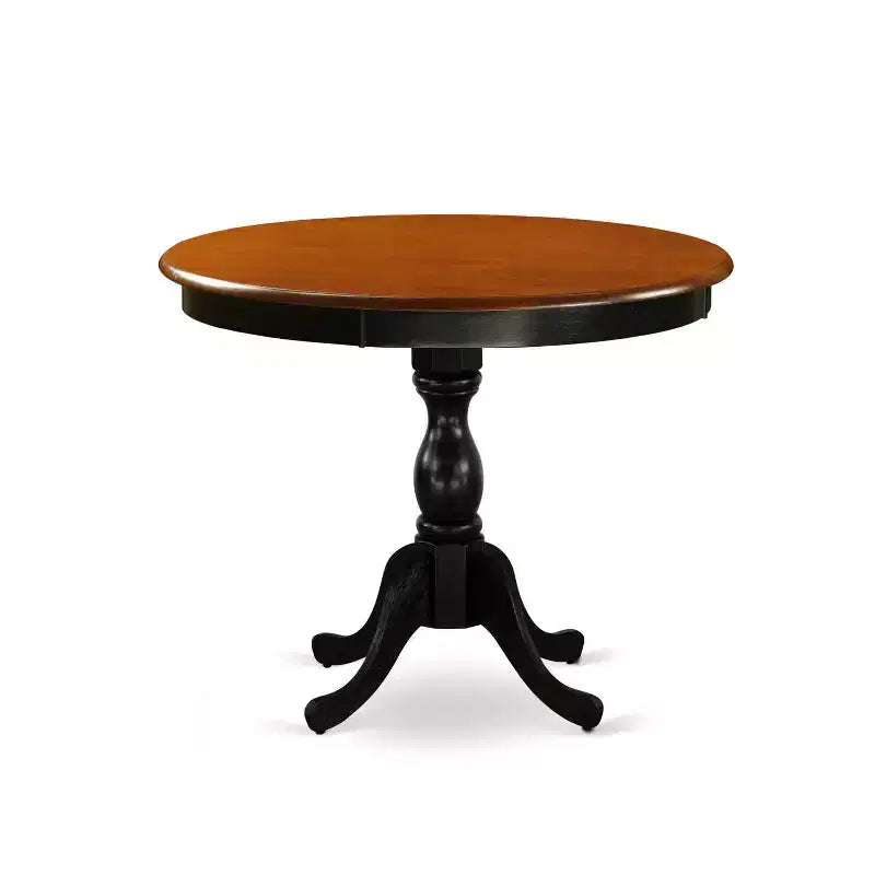 Table de salle à manger HomeStock à plateau en bois massif, 5 pièces, ronde, fini noir et cerisier, avec 4 chaises Parson