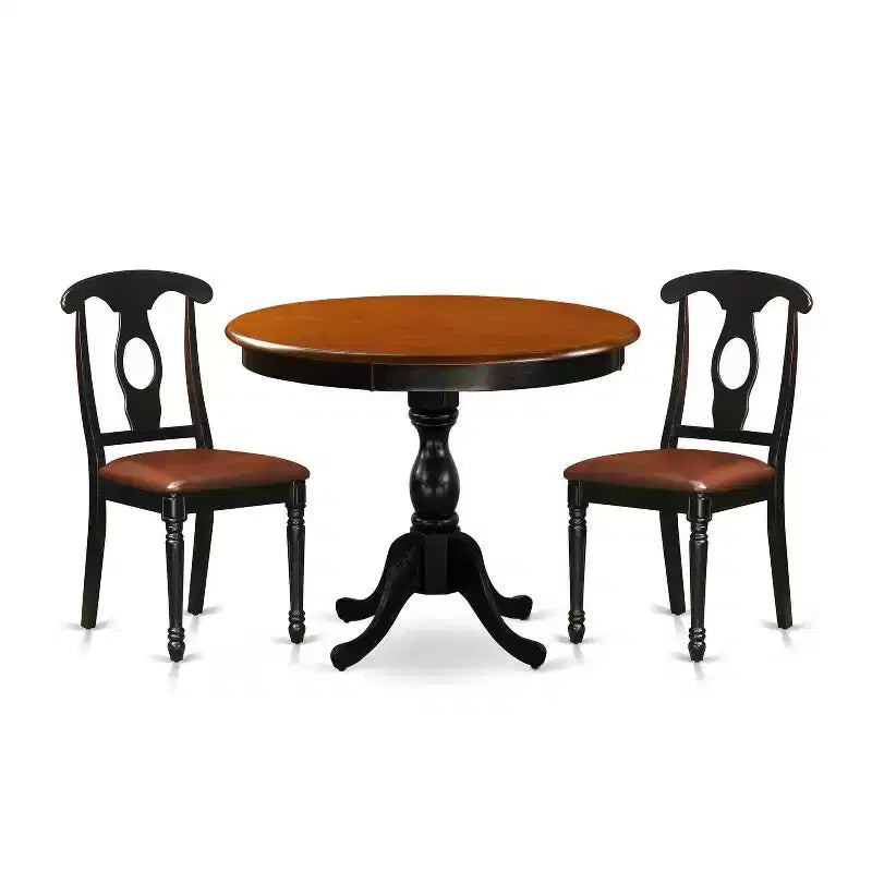 3-Piece Black and Cherry Finish Solid Wood Top - Dining Room Set - Seats-4