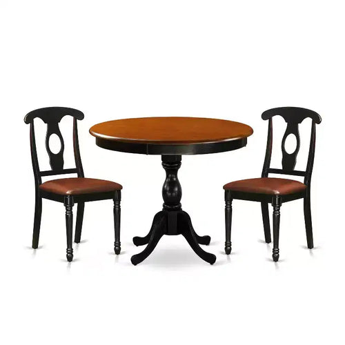 3-Piece Black and Cherry Finish Solid Wood Top - Dining Room Set - Seats-4