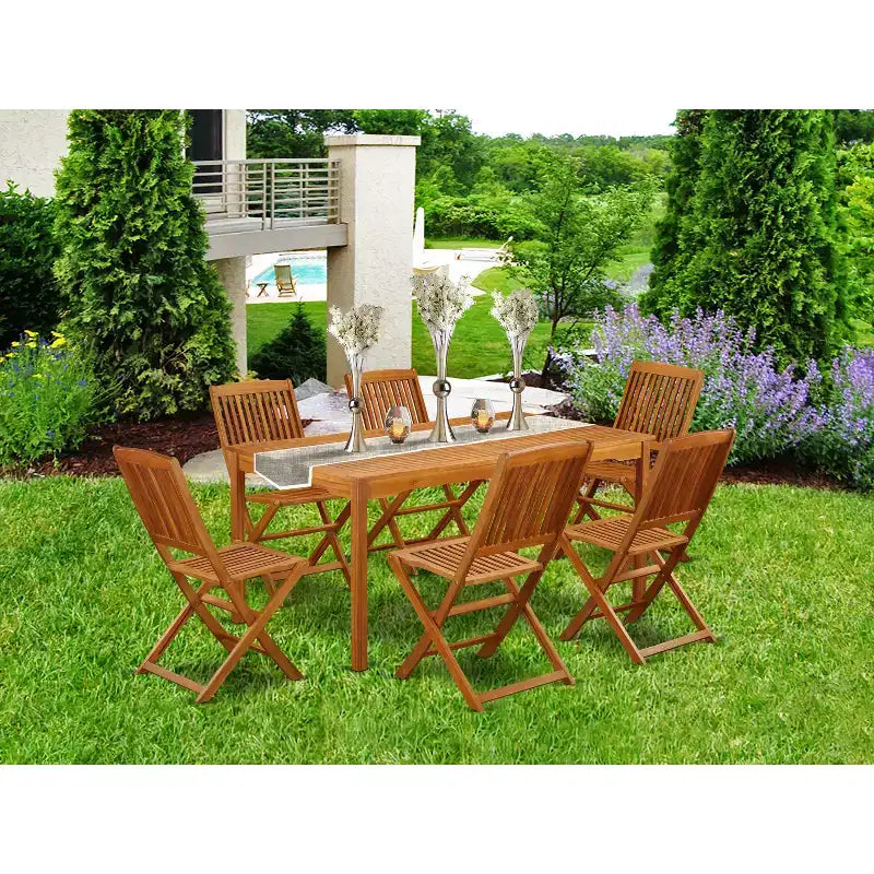 Table à manger HomeStock 7 pièces en bois massif finition chêne naturel avec 6 chaises