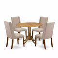 HomeStock 5-Piece Round Natural Oak Finish Solid Wood Top Dining Table with 4 Parson Chair