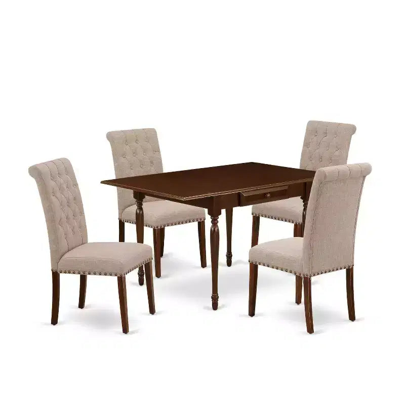 HomeStock 5-Pc Mahogany Finish Solid Wood Top - Dining Room Set with Dropleaf - Seats 4