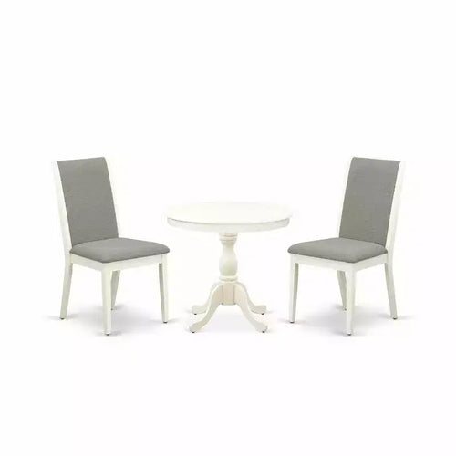 3-Piece Linen White Finish Solid Wood Top - Dining Room Set with High Back - Seats 4